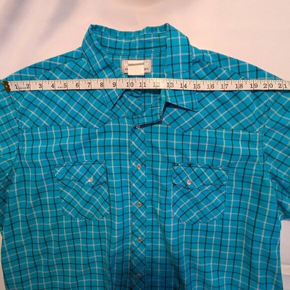 Wrangler Wrancher Shirt Mens 2XT Pearl Snap Blue Plaid Short Sleeve Pockets - Picture 5 of 12
